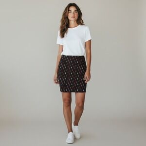 Vivienne Tam Black Fox Print Pencil Mini Skirt Sz 8 Stretch Jersey Back Zip Y2K